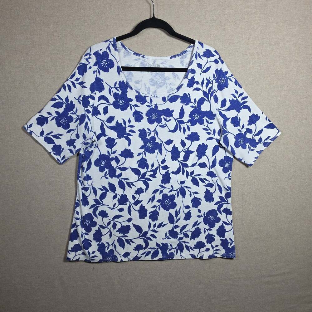 Time and Tru short sleeve T shirt womens XXL blue white floral patterned casual